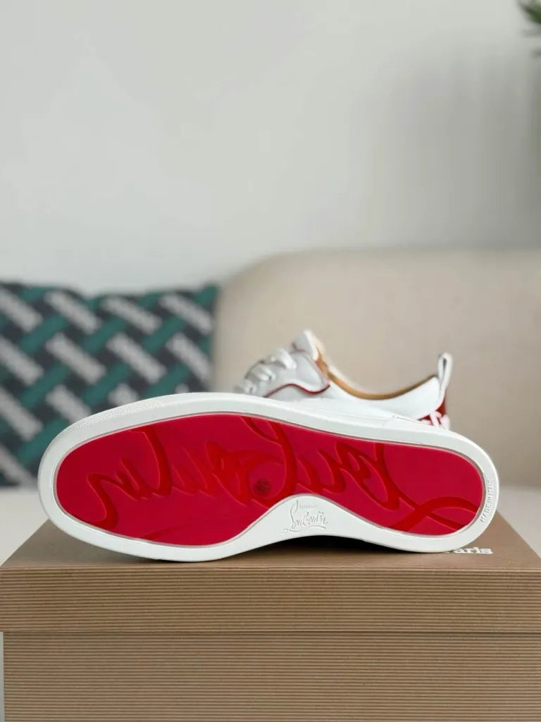 Christian Louboutin Louis Junior Sneaker – White Leather & Metallic Red