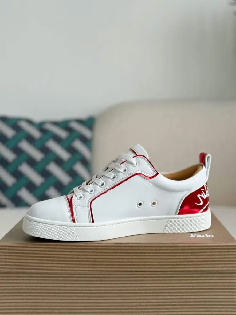 Christian Louboutin Louis Junior Sneaker – White Leather & Metallic Red