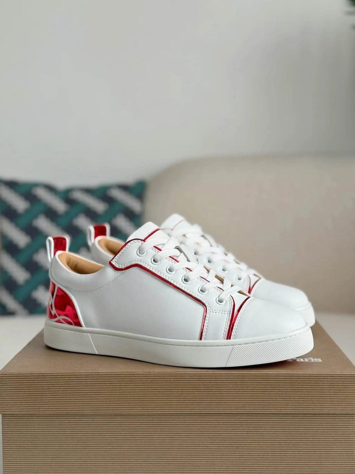 Christian Louboutin Louis Junior Sneaker – White Leather & Metallic Red