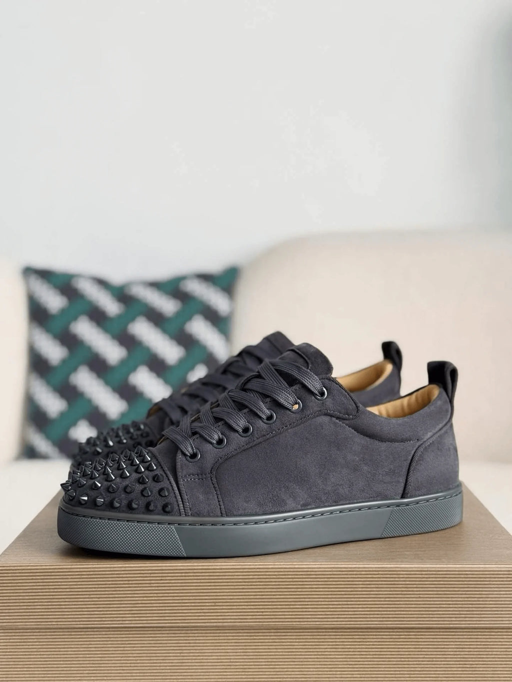 Christian Louboutin Louis Junior Spikes Sneaker – Dark Grey Suede
