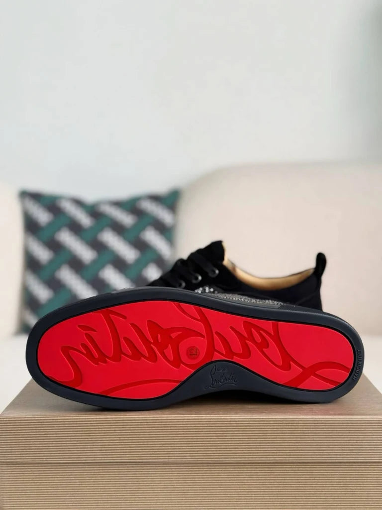 Christian Louboutin Louis Junior Strass Sneaker – Black Suede & Crystals