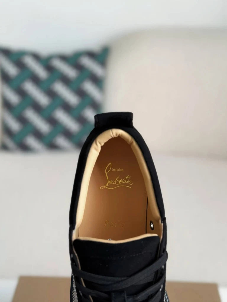 Christian Louboutin Louis Junior Strass Sneaker – Black Suede & Crystals