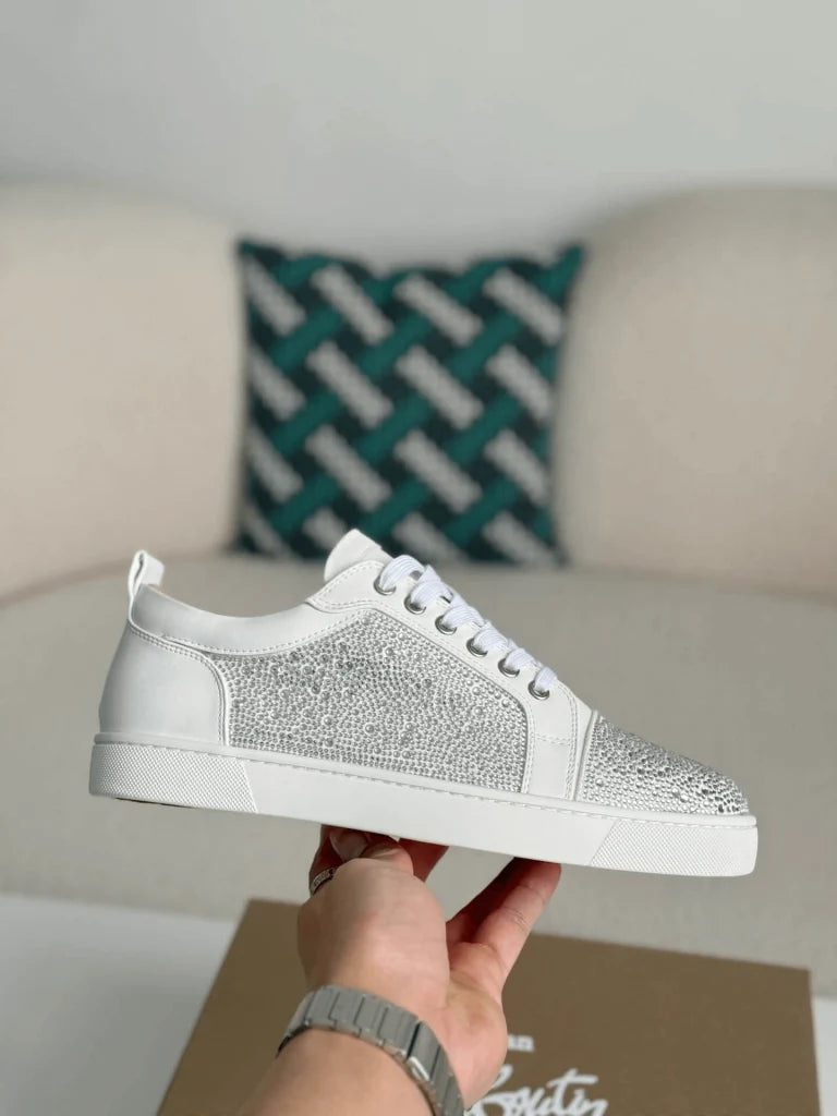 Christian Louboutin Louis Junior Strass Sneaker – White Leather & Crystals