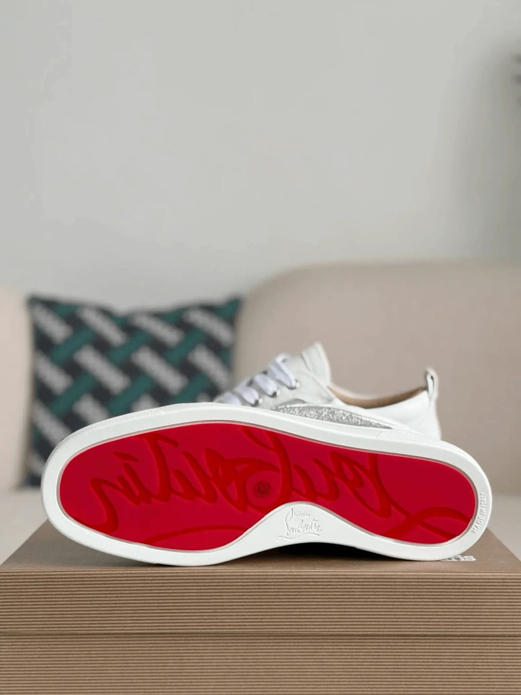 Christian Louboutin Louis Junior Strass Sneaker – White Leather & Crystals