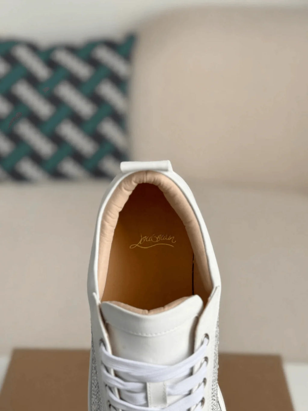 Christian Louboutin Louis Junior Strass Sneaker – White Leather & Crystals