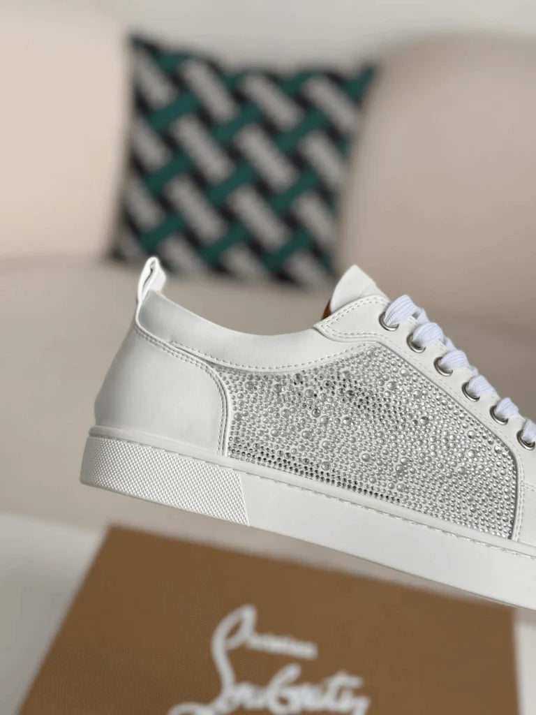 Christian Louboutin Louis Junior Strass Sneaker – White Leather & Crystals