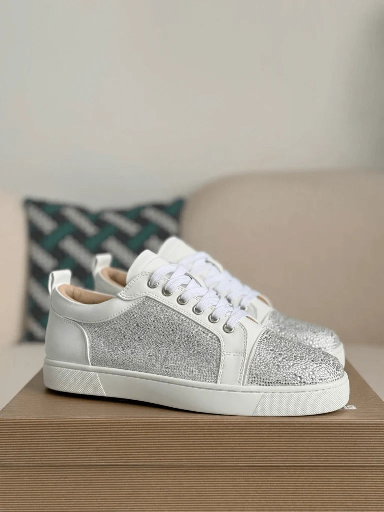 Christian Louboutin Louis Junior Strass Sneaker – White Leather & Crystals