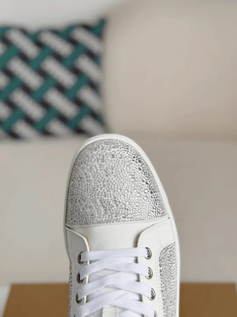 Christian Louboutin Louis Junior Strass Sneaker – White Leather & Crystals