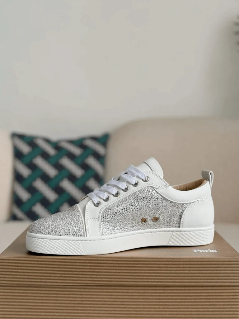 Christian Louboutin Louis Junior Strass Sneaker – White Leather & Crystals