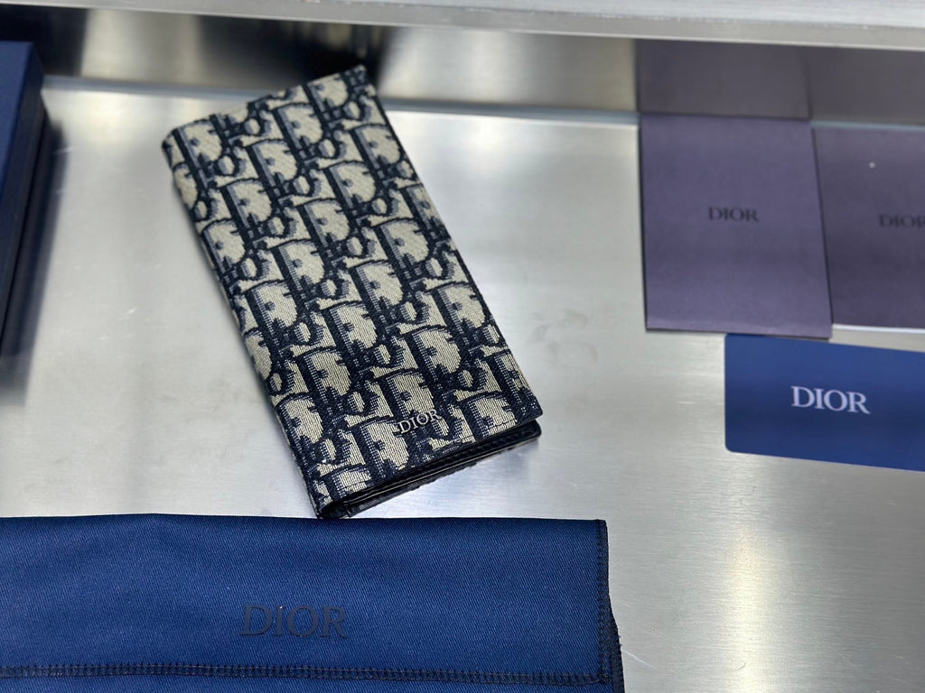 Dior Long Bifold Wallet - Beige & Black Oblique Jacquard Canvas