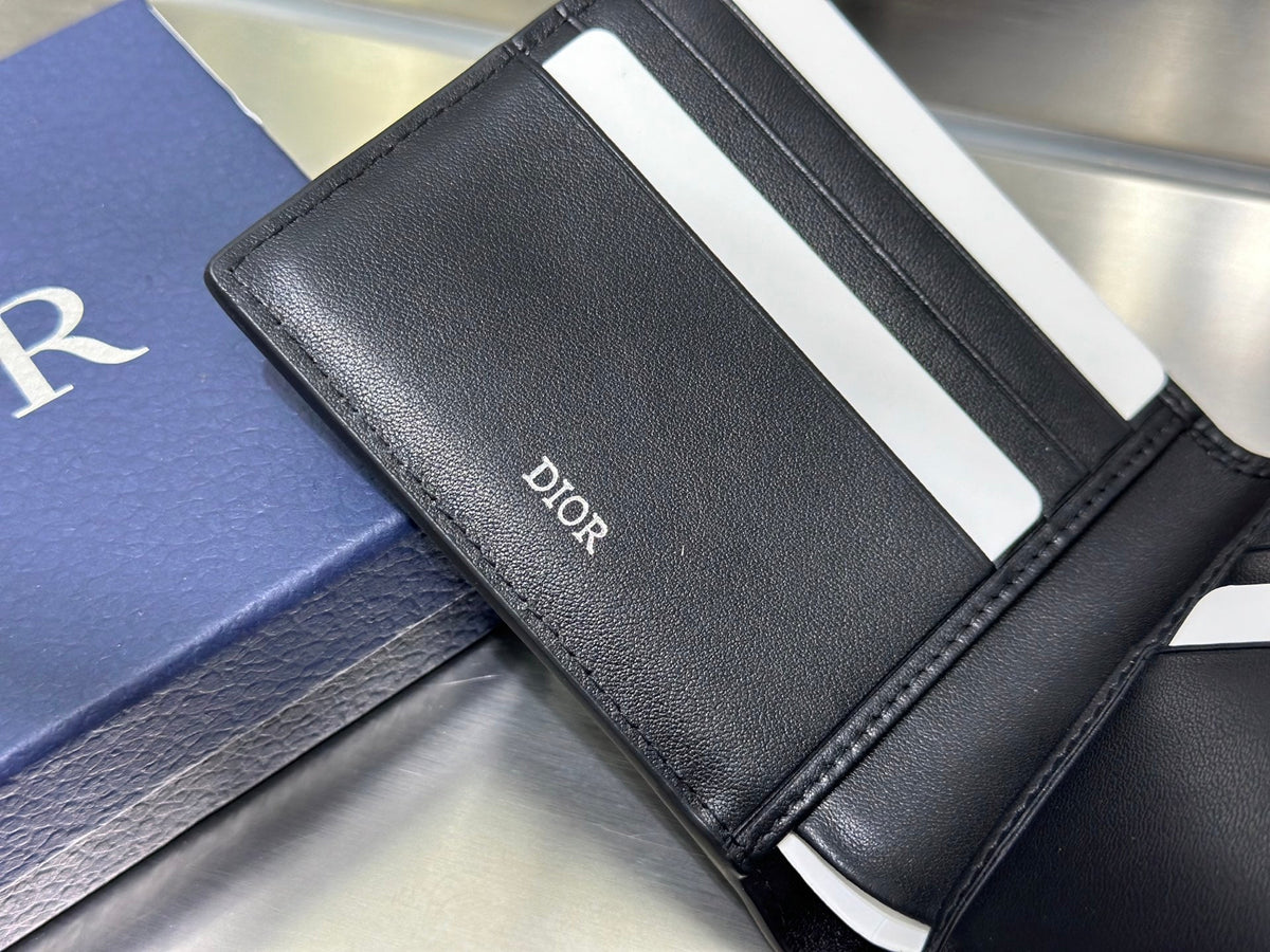 Dior CD Icon Bifold Wallet - Gris Flanelle Grained Calfskin Grey Leather Billfold