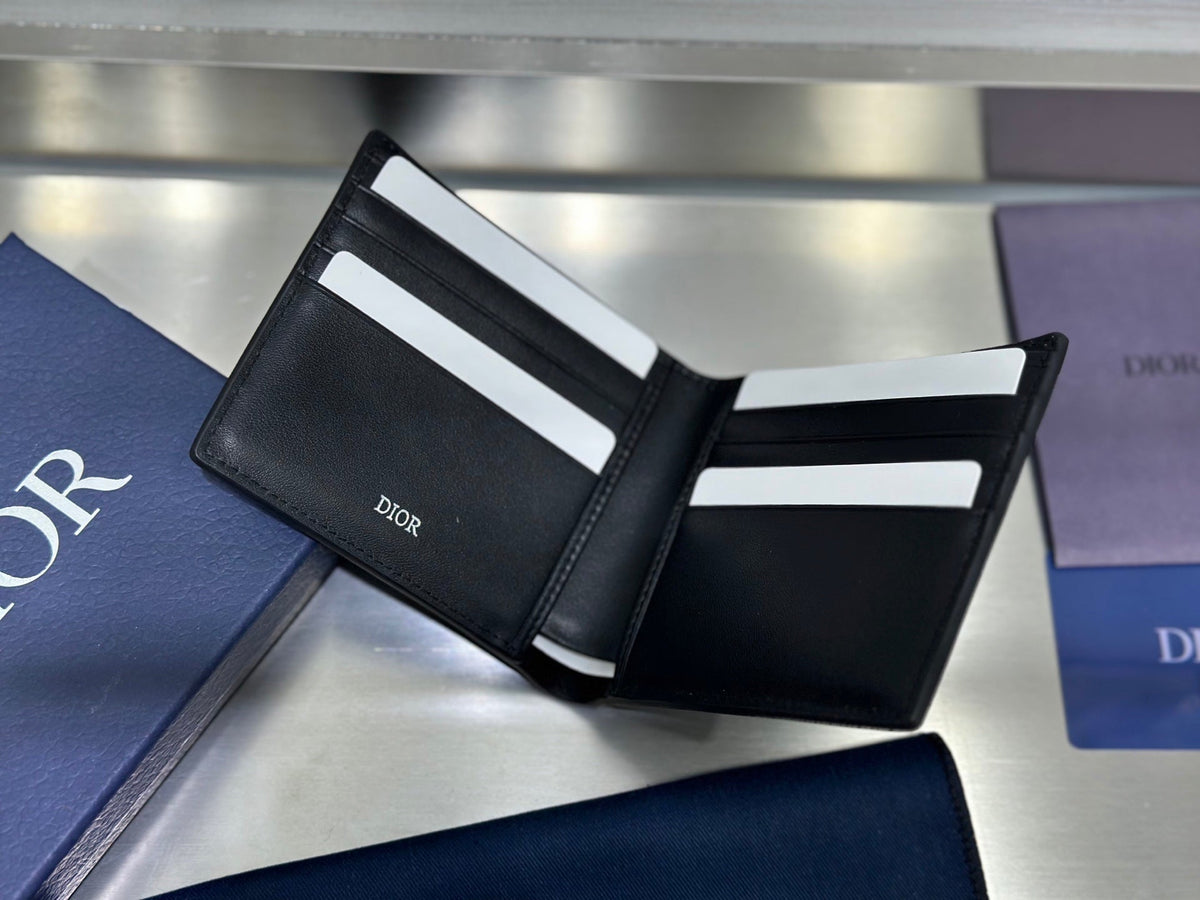 Dior CD Icon Bifold Wallet - Gris Flanelle Grained Calfskin Grey Leather Billfold