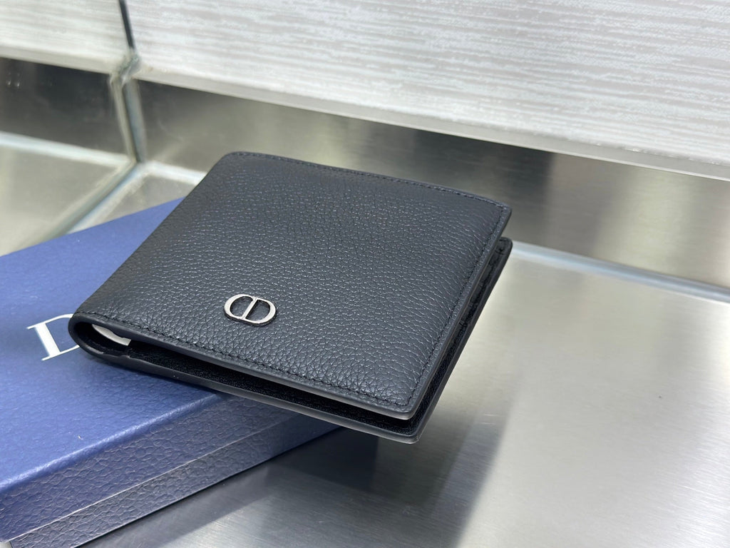 Dior CD Icon Bifold Wallet - Gris Flanelle Grained Calfskin Grey Leather Billfold