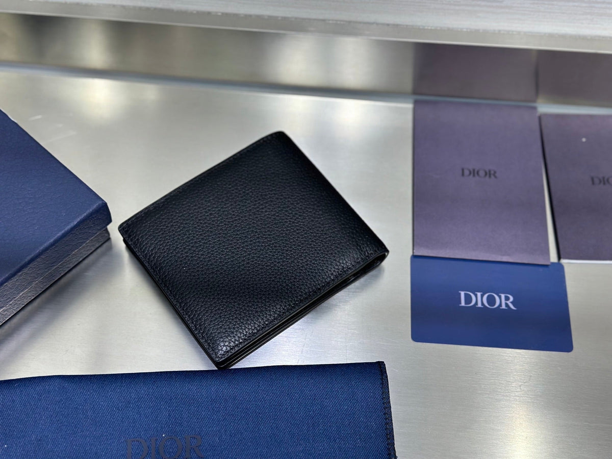 Dior CD Icon Bifold Wallet - Gris Flanelle Grained Calfskin Grey Leather Billfold