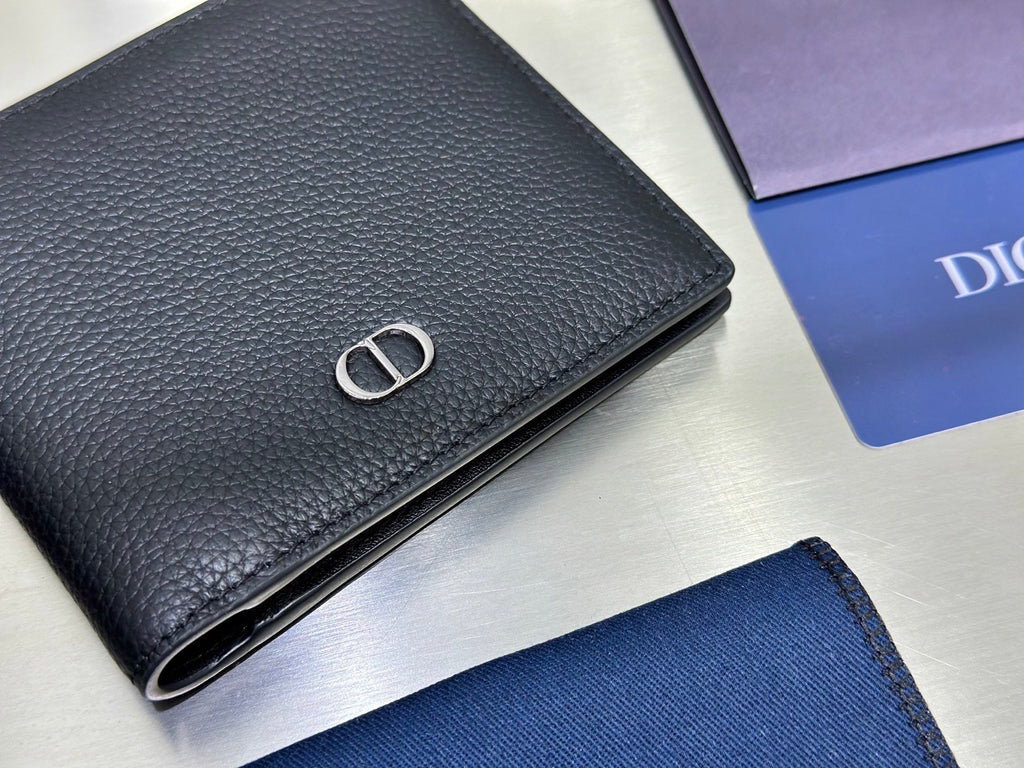 Dior CD Icon Bifold Wallet - Gris Flanelle Grained Calfskin Grey Leather Billfold