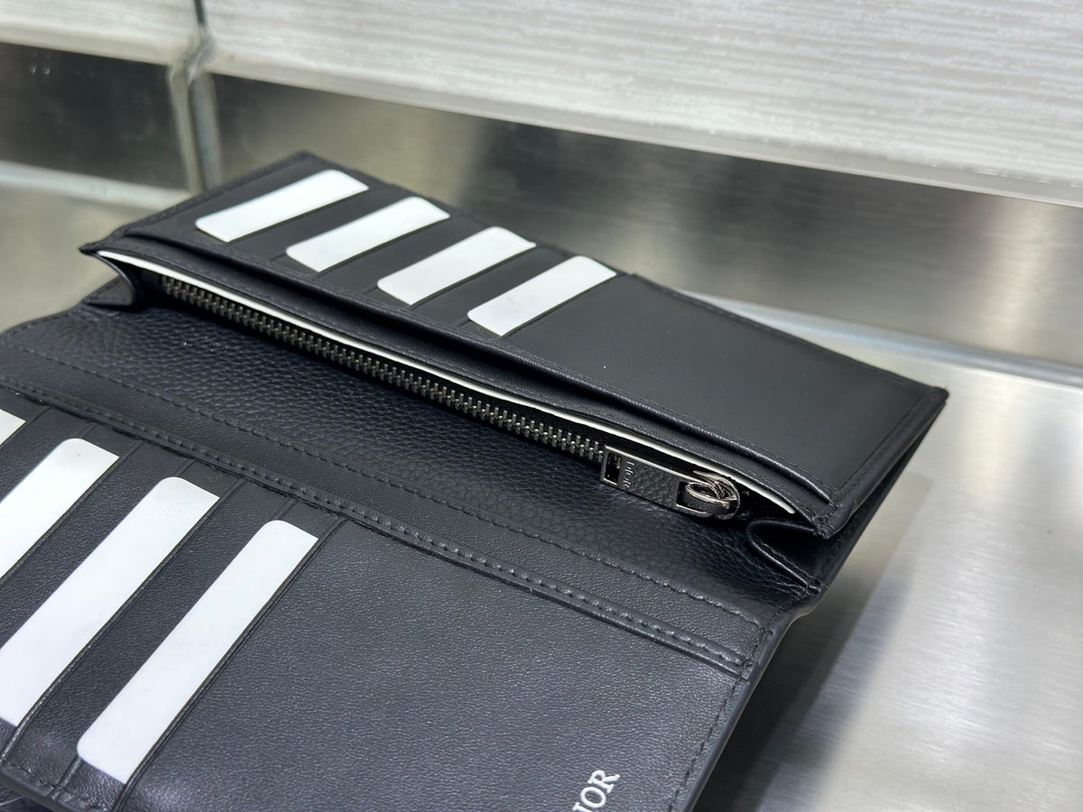 Dior Saddle Long Bifold Wallet - Black Grained Leather & Oblique