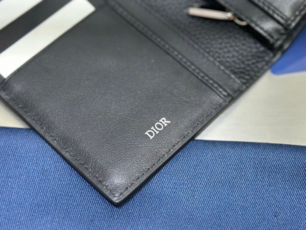 Dior Saddle Long Bifold Wallet - Black Grained Leather & Oblique