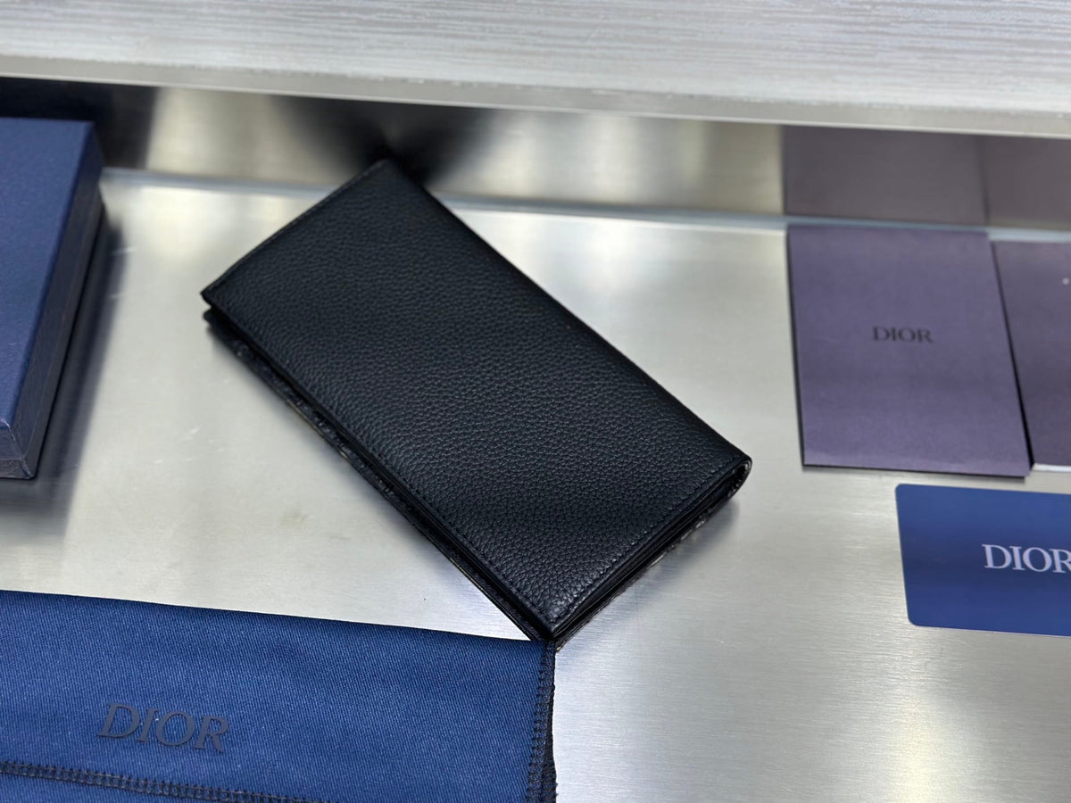 Dior Saddle Long Bifold Wallet - Black Grained Leather & Oblique