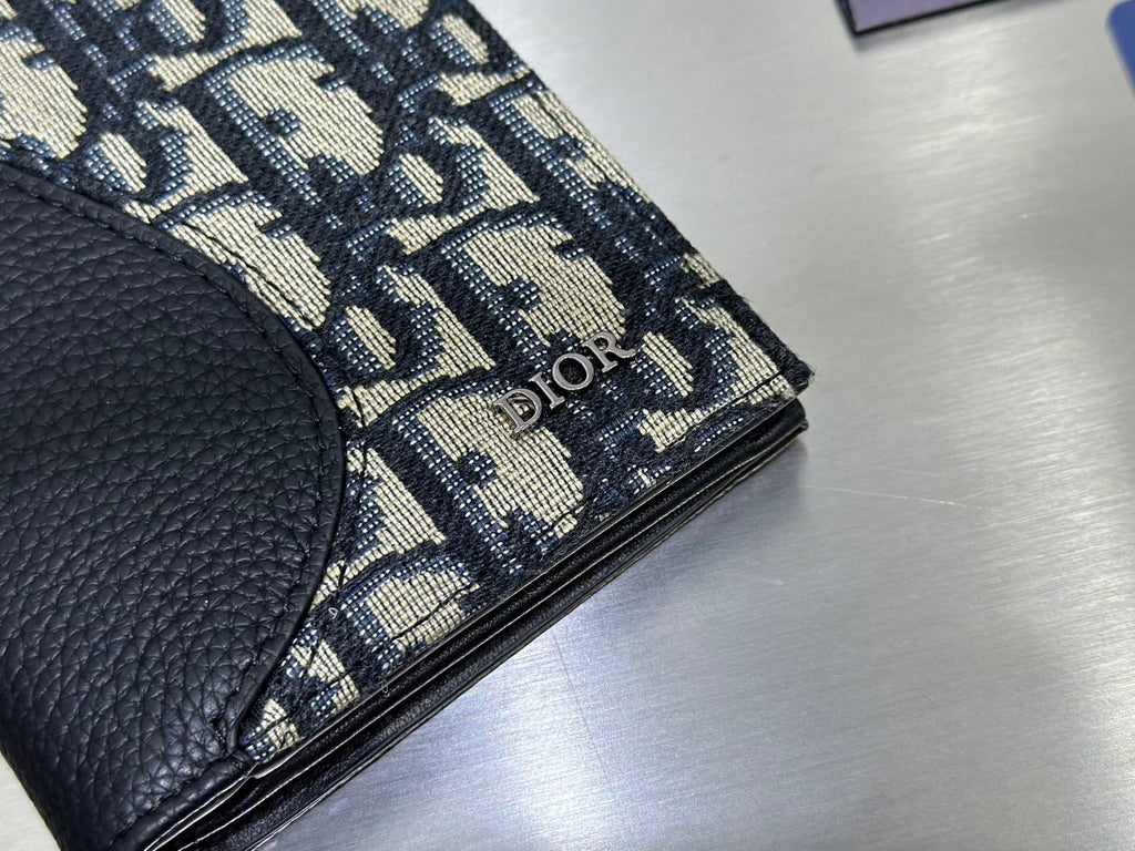 Dior Saddle Long Bifold Wallet - Black Grained Leather & Oblique