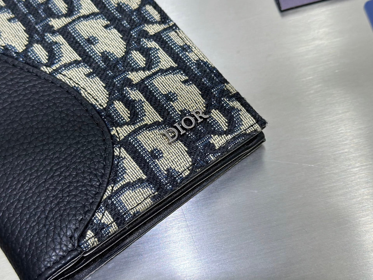 Dior Saddle Long Bifold Wallet - Black Grained Leather & Oblique