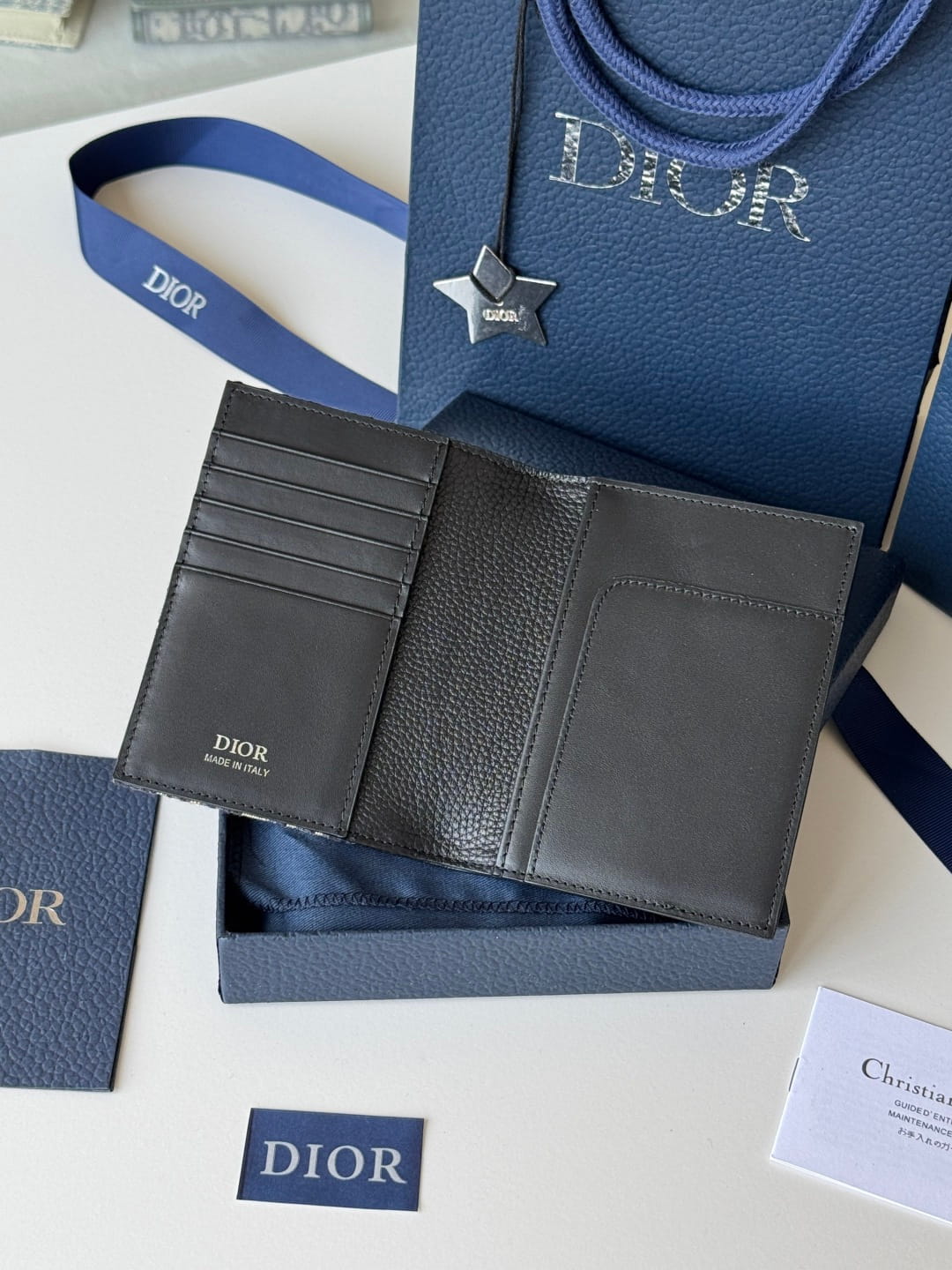 Dior Saddle Passport Cover Black Grained Calfskin Marquetry and Black Dior Oblique Jacquard