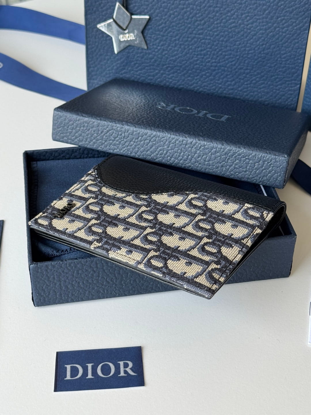 Dior Saddle Passport Cover Black Grained Calfskin Marquetry and Black Dior Oblique Jacquard