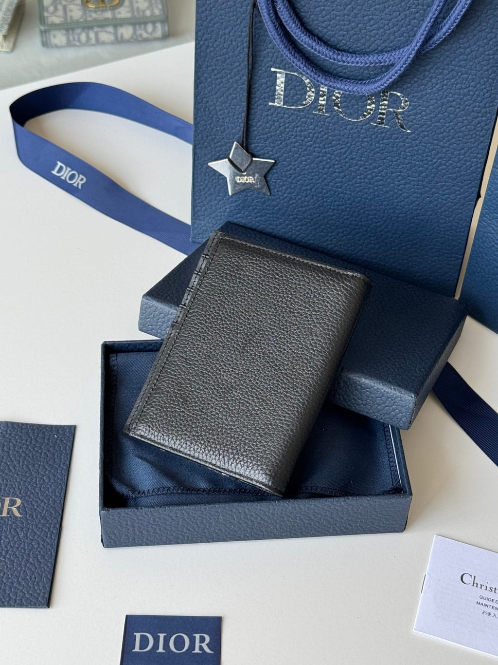Dior Saddle Passport Cover Black Grained Calfskin Marquetry and Black Dior Oblique Jacquard