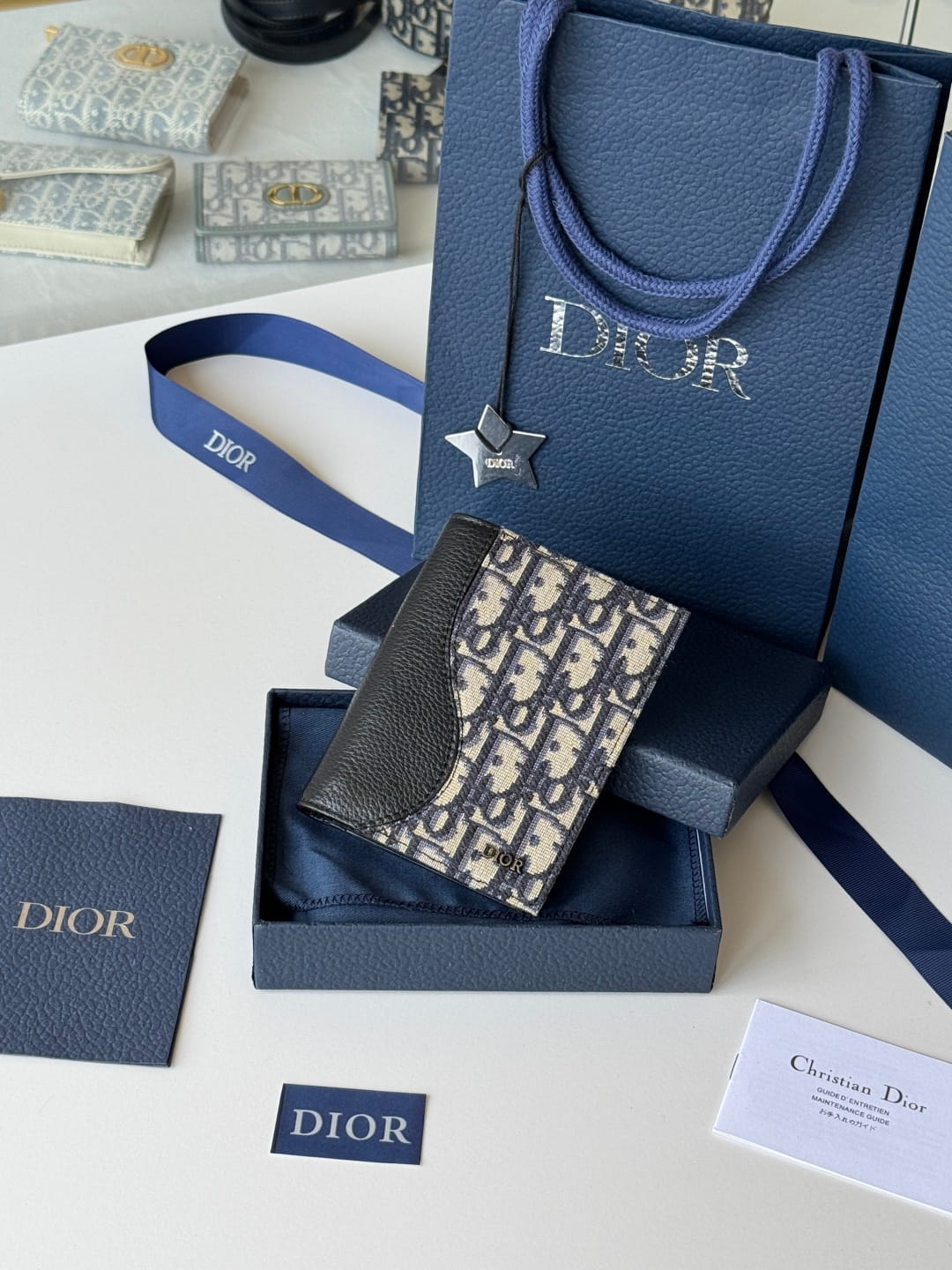 Dior Saddle Passport Cover Black Grained Calfskin Marquetry and Black Dior Oblique Jacquard