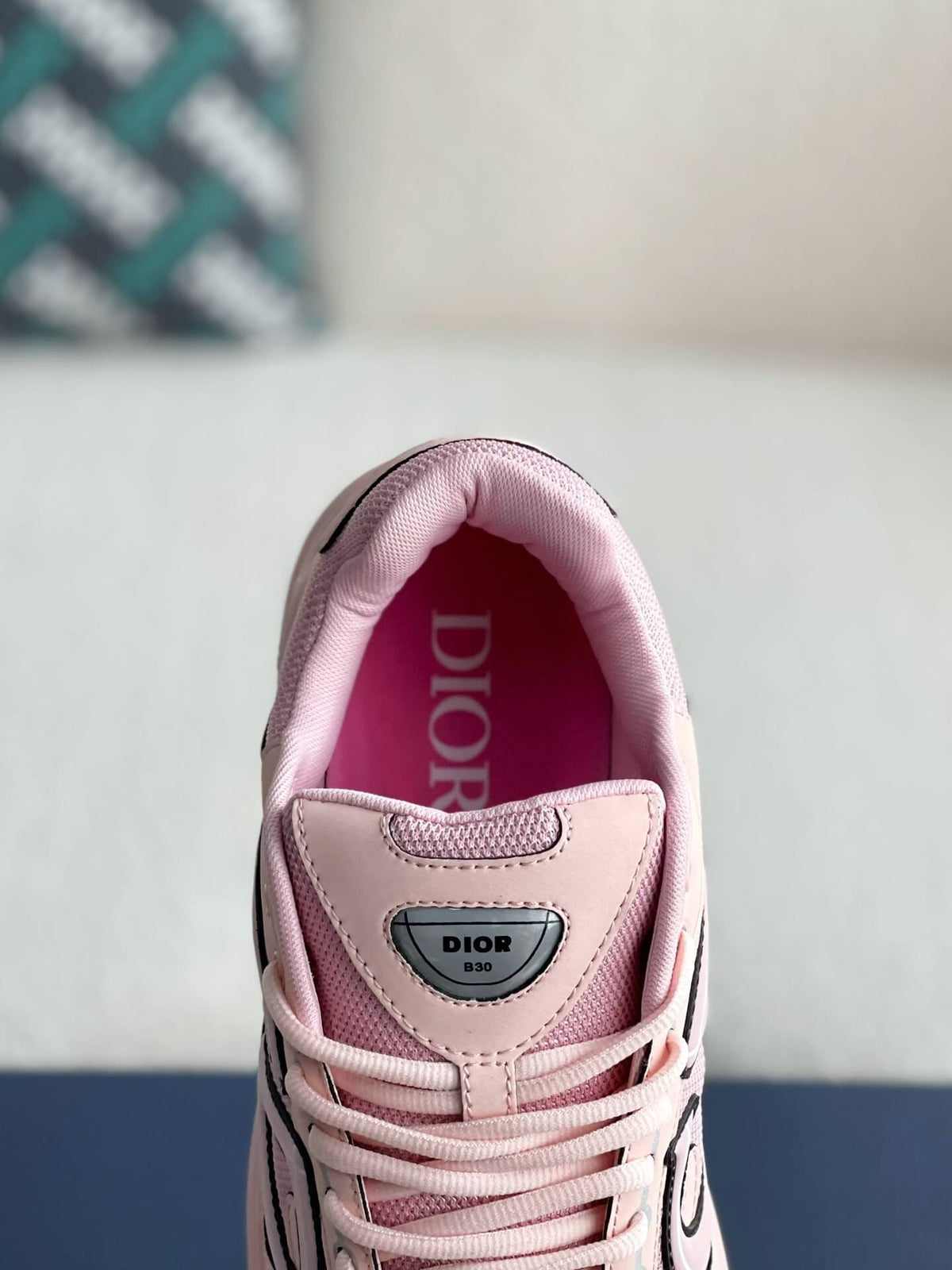 Dior B30 Low-Top Sneaker Pale Pink Leather and Mesh with Blue Rubber Sole