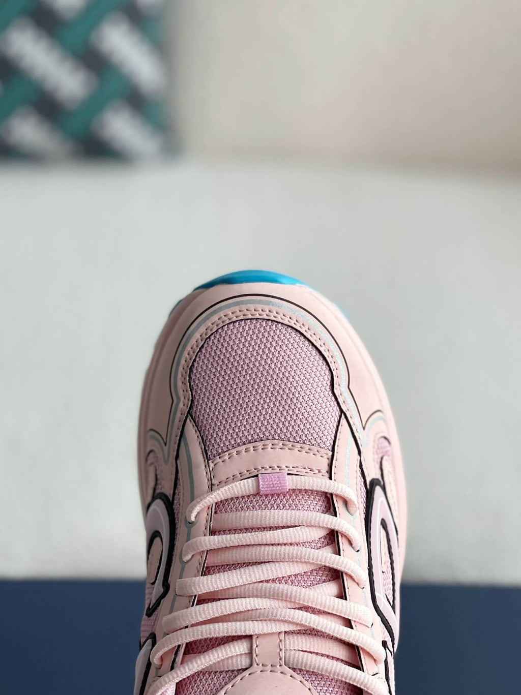 Dior B30 Low-Top Sneaker Pale Pink Leather and Mesh with Blue Rubber Sole