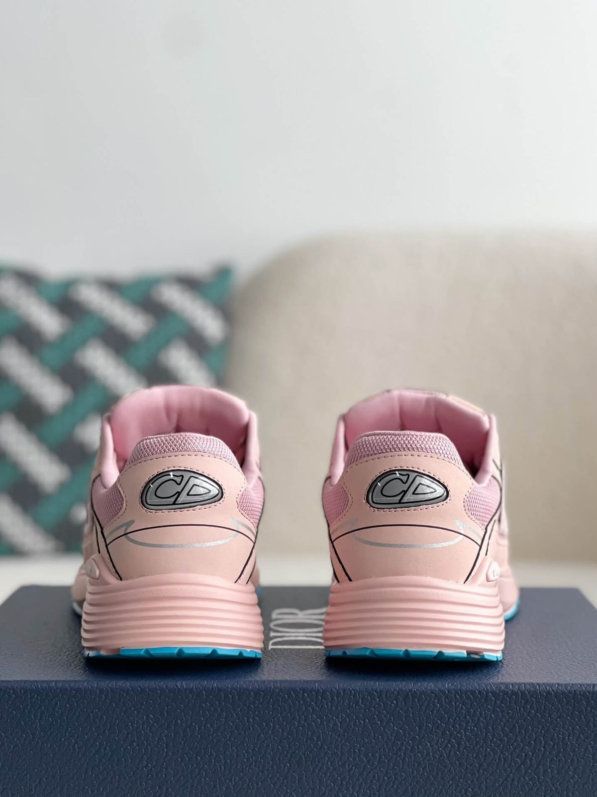 Dior B30 Low-Top Sneaker Pale Pink Leather and Mesh with Blue Rubber Sole