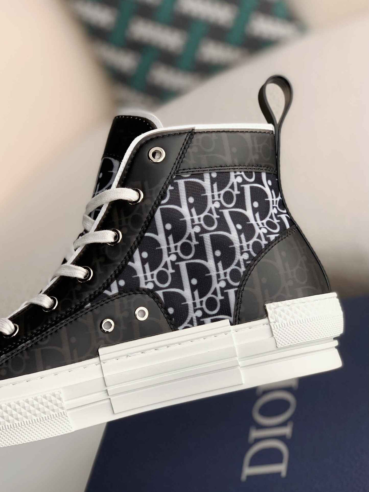 Dior B23 High-Top Sneaker in Black & White Dior Oblique Canvas
