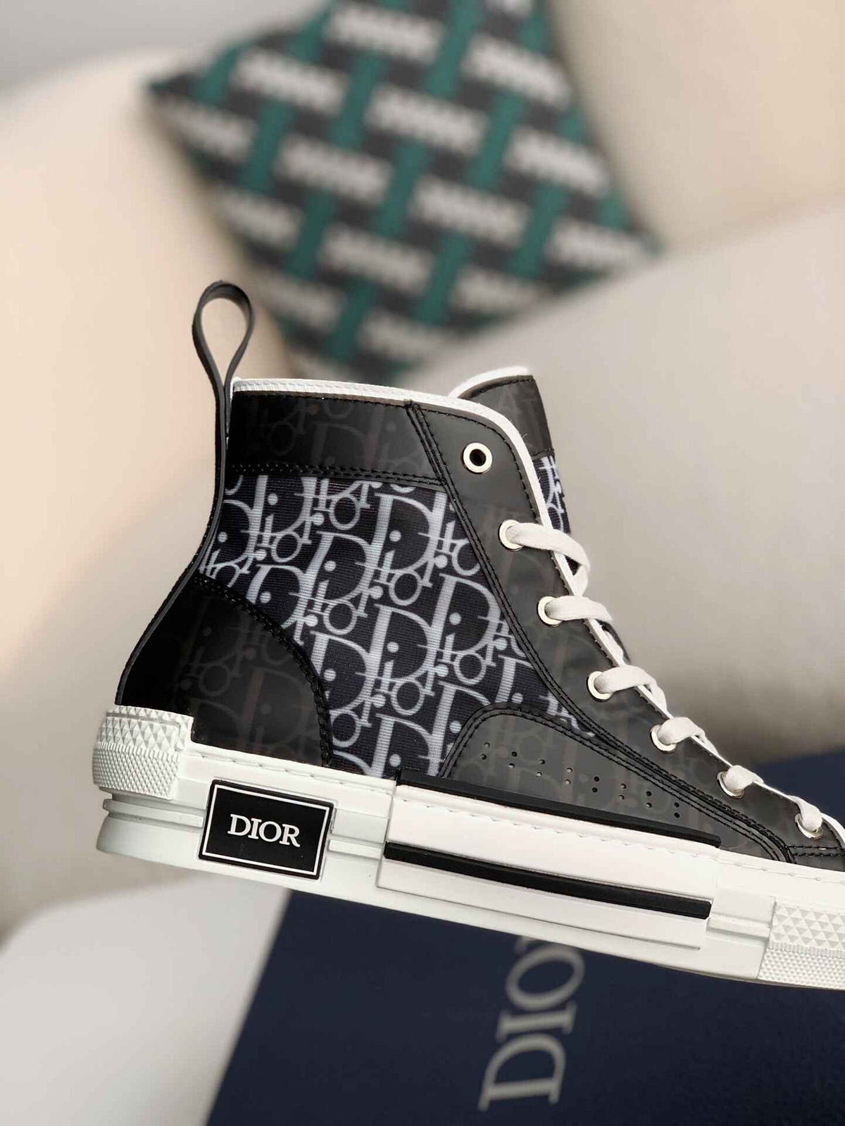 Dior B23 High-Top Sneaker in Black & White Dior Oblique Canvas