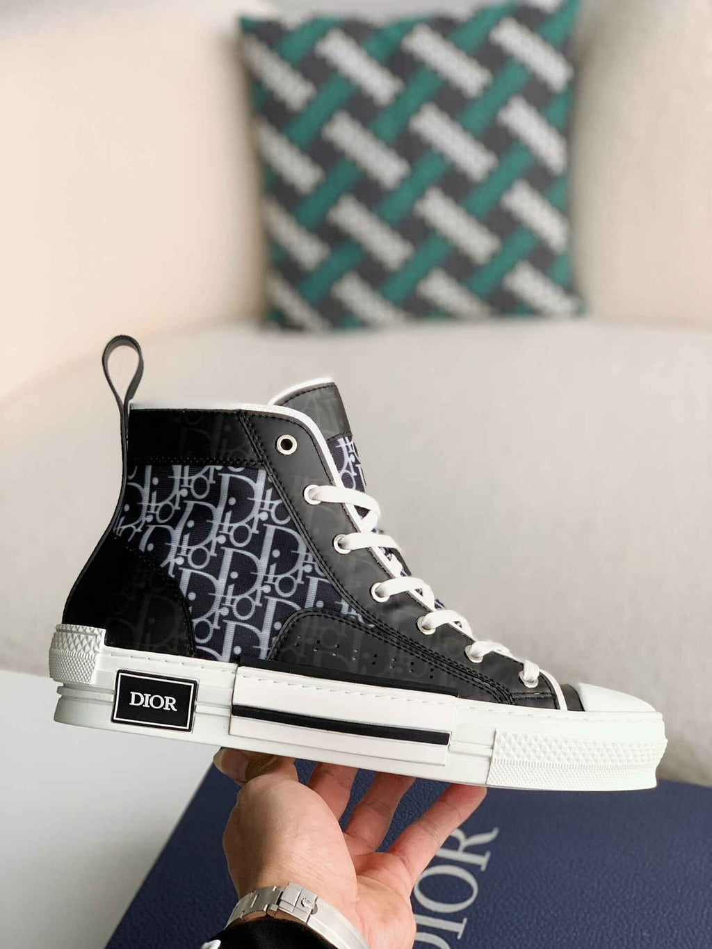 Dior B23 High-Top Sneaker in Black & White Dior Oblique Canvas