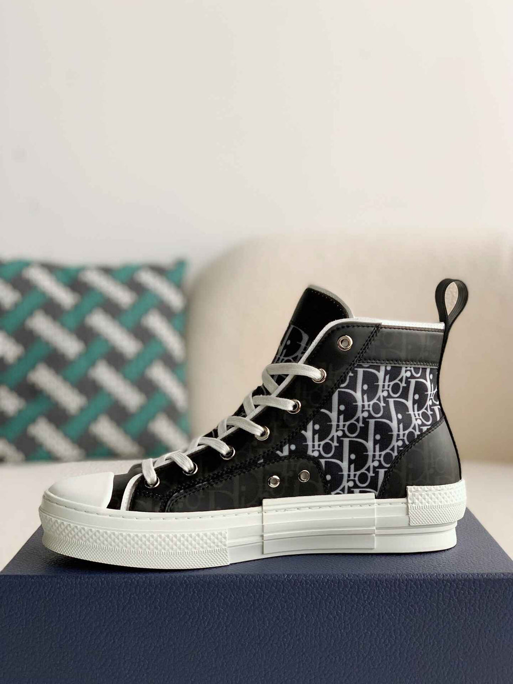 Dior B23 High-Top Sneaker in Black & White Dior Oblique Canvas