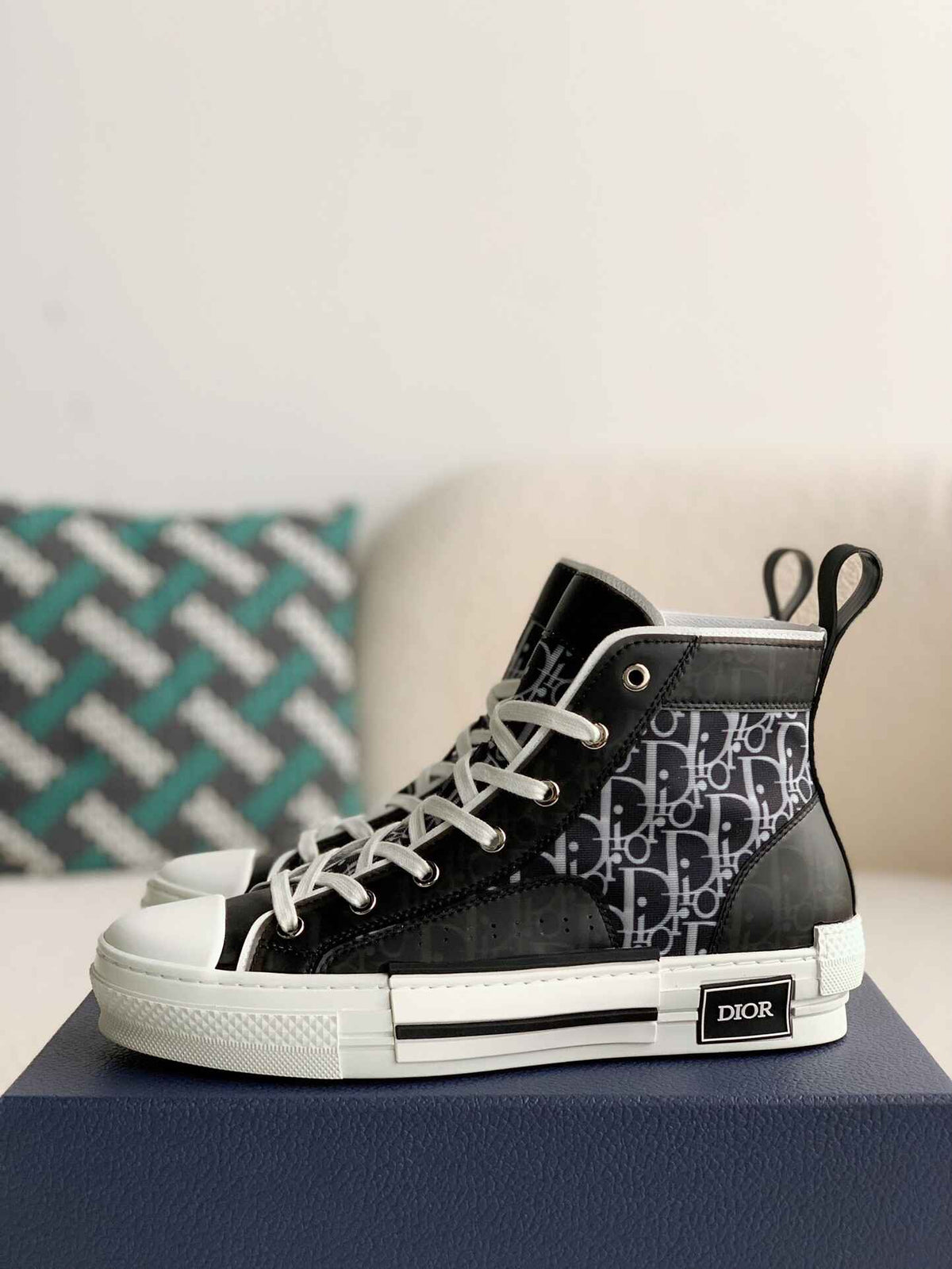 Dior B23 High-Top Sneaker in Black & White Dior Oblique Canvas