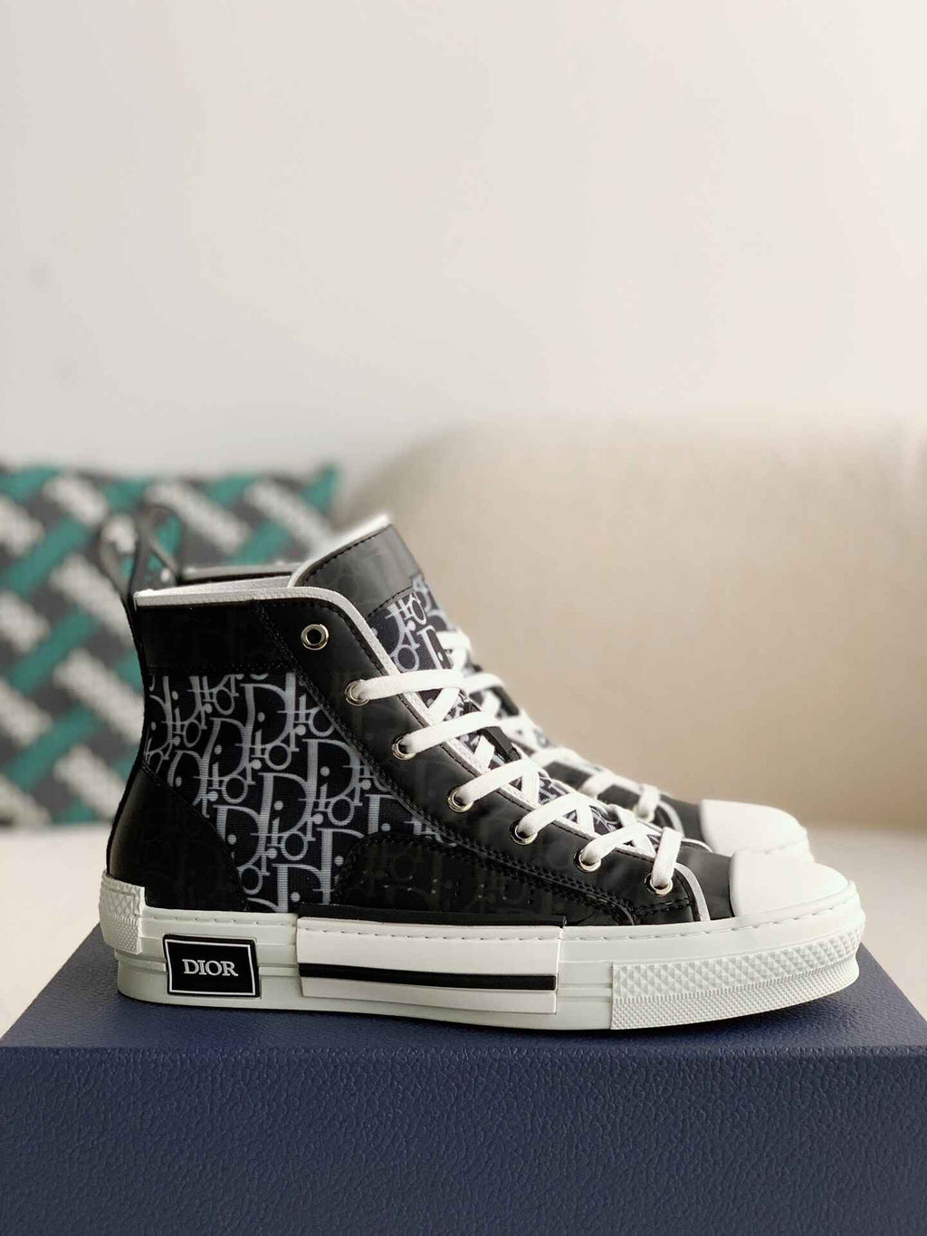 Dior B23 High-Top Sneaker in Black & White Dior Oblique Canvas