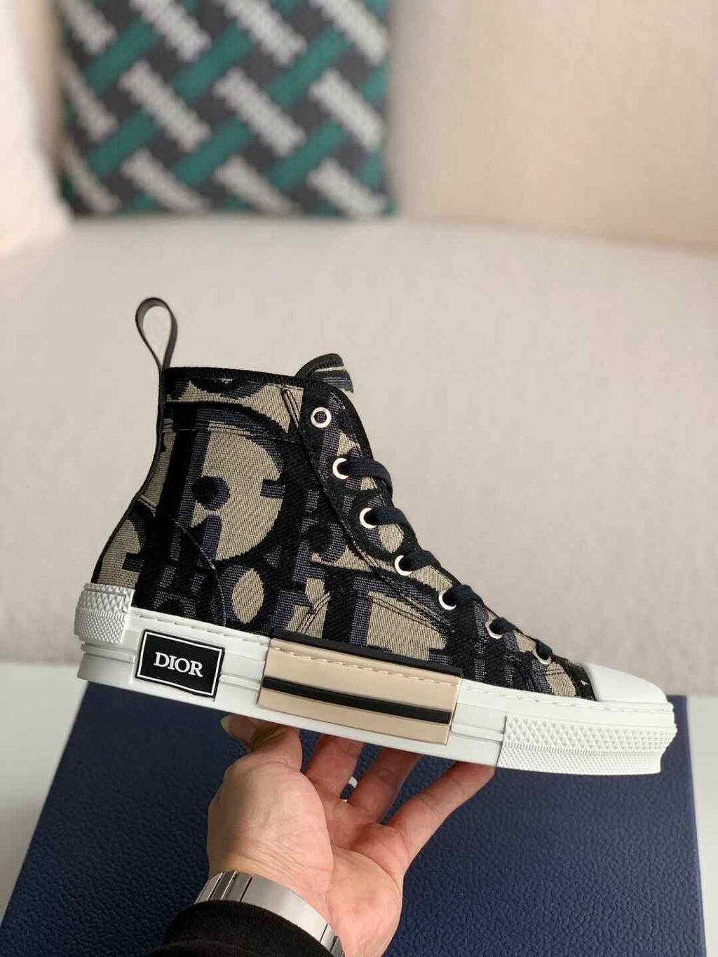 Dior B23 High-Top Sneaker in Black Oblique Jacquard