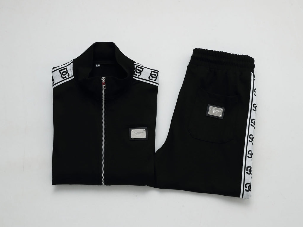 Dolce & Gabbana DG Logo Side Band Tracksuit Technical Jersey Black