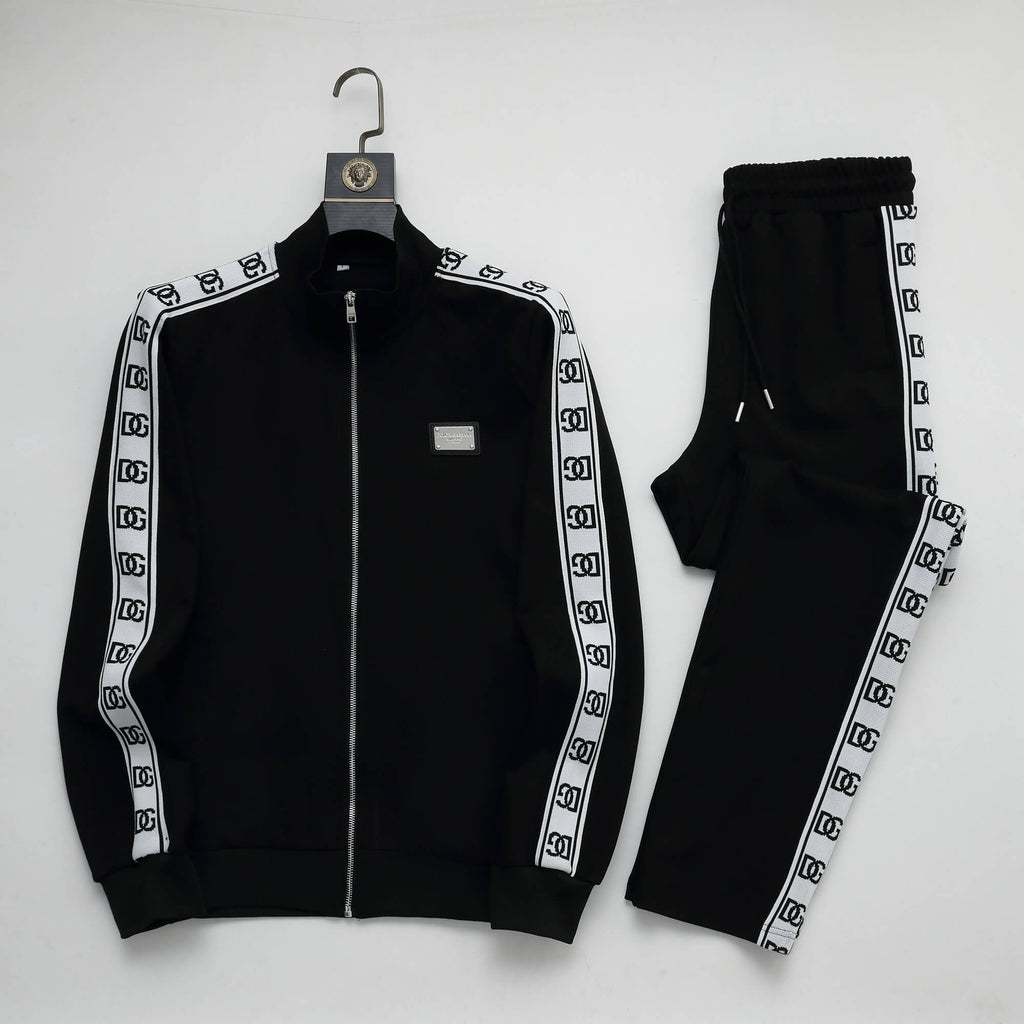 Dolce & Gabbana DG Logo Side Band Tracksuit Technical Jersey Black
