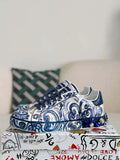 Dolce & Gabbana Portofino Sneaker – Blue & White Majolica Print with Crystals