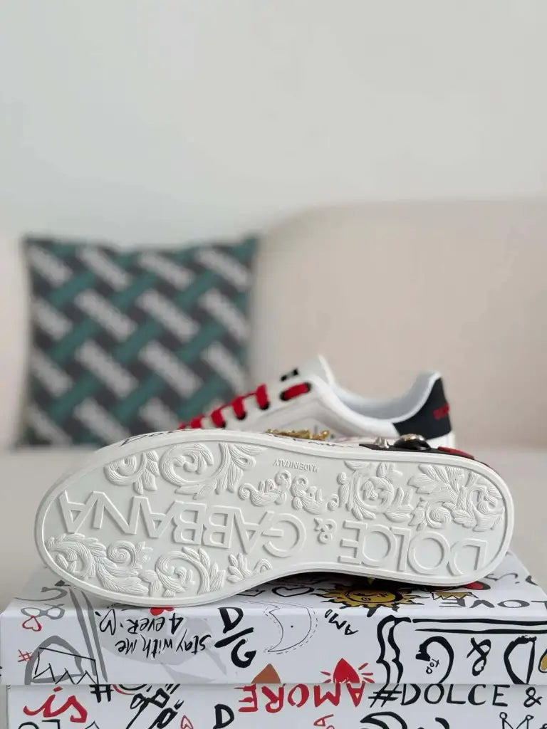 Dolce & Gabbana Portofino Sneaker – White Graffiti & Gold Crest