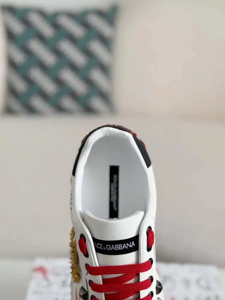 Dolce & Gabbana Portofino Sneaker – White Graffiti & Gold Crest