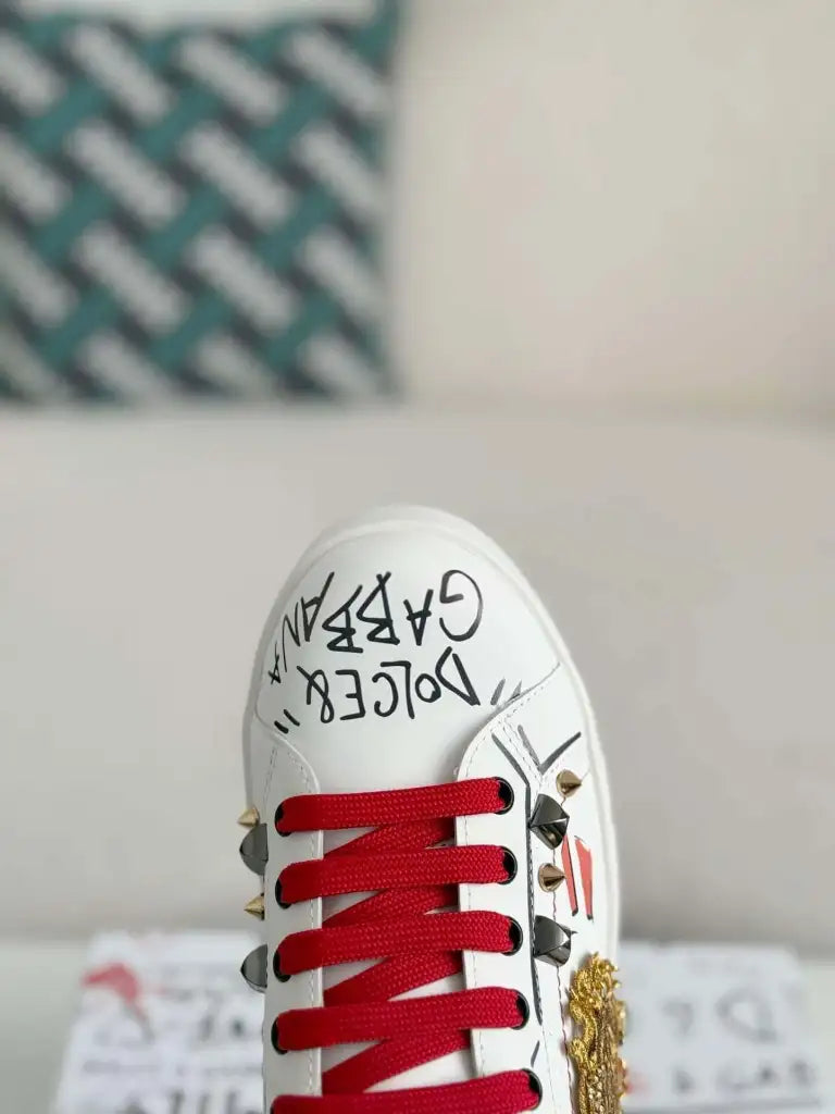 Dolce & Gabbana Portofino Sneaker – White Graffiti & Gold Crest
