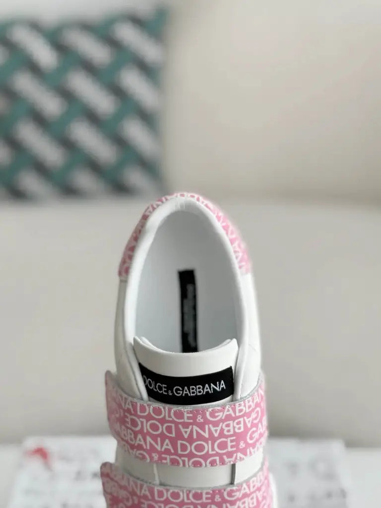 Dolce & Gabbana Portofino Sneaker – White & Pink Logo Velcro