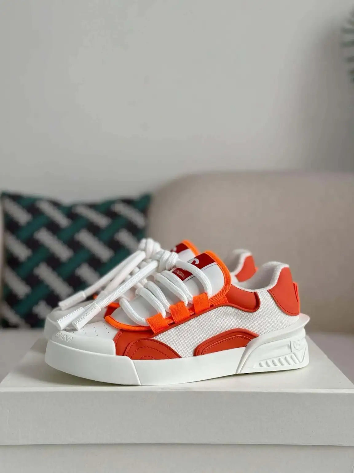 Dolce & Gabbana Space Sneaker – White & Orange Technical Mesh