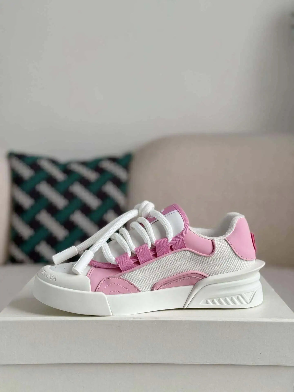 Dolce & Gabbana Space Sneaker – White & Pink Technical Mesh