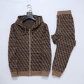 Fendi Allover FF Brown Zucca Logo Knit Tracksuit Set