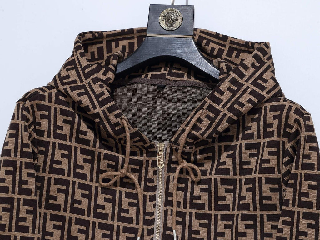 Fendi Allover FF Brown Zucca Logo Knit Tracksuit Set