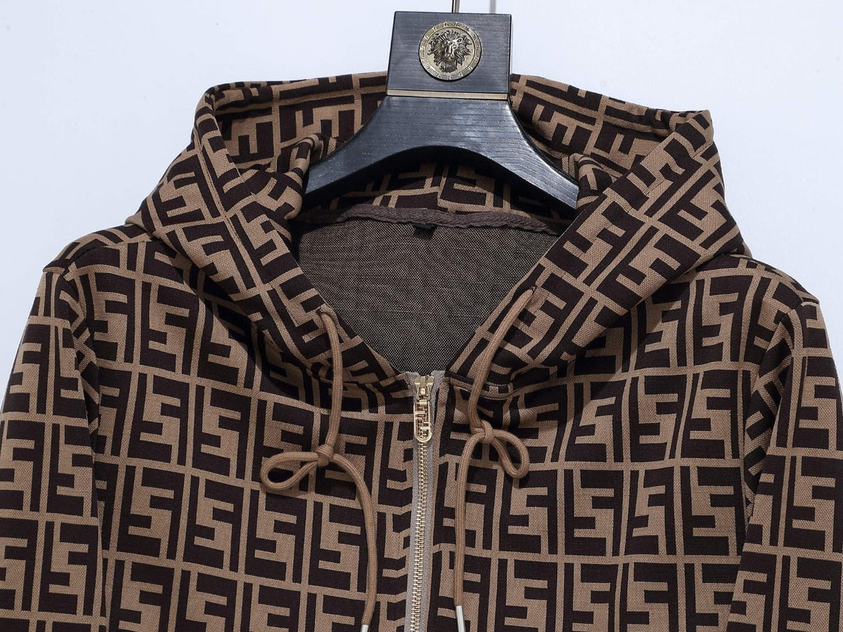 Fendi Allover FF Brown Zucca Logo Knit Tracksuit Set